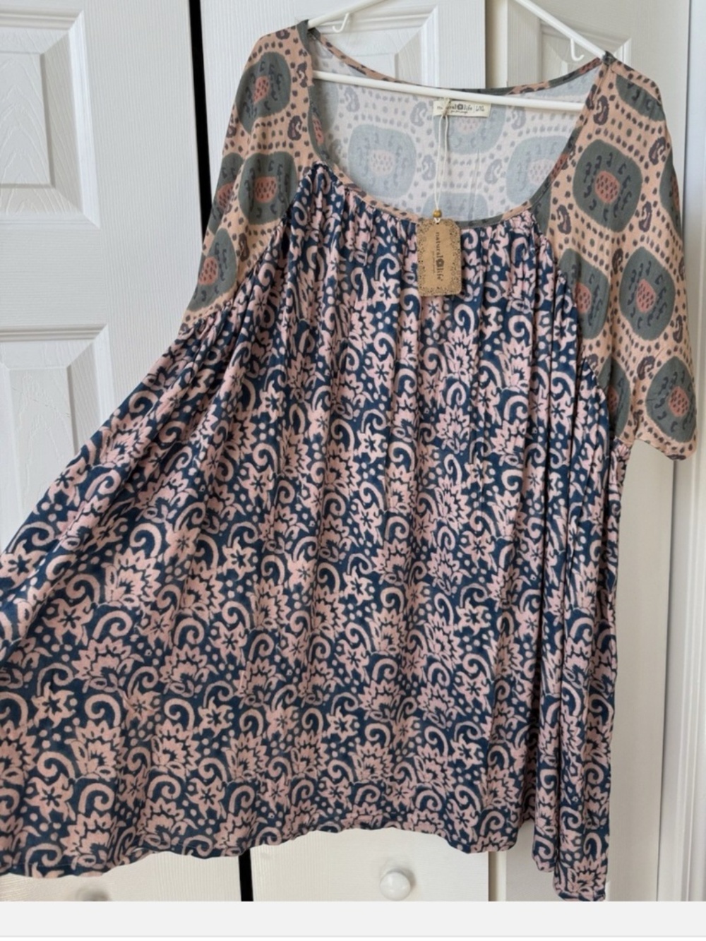 NATURAL LIFE Pink and Navy Patterned Midi Dress - Picture 2 of 5